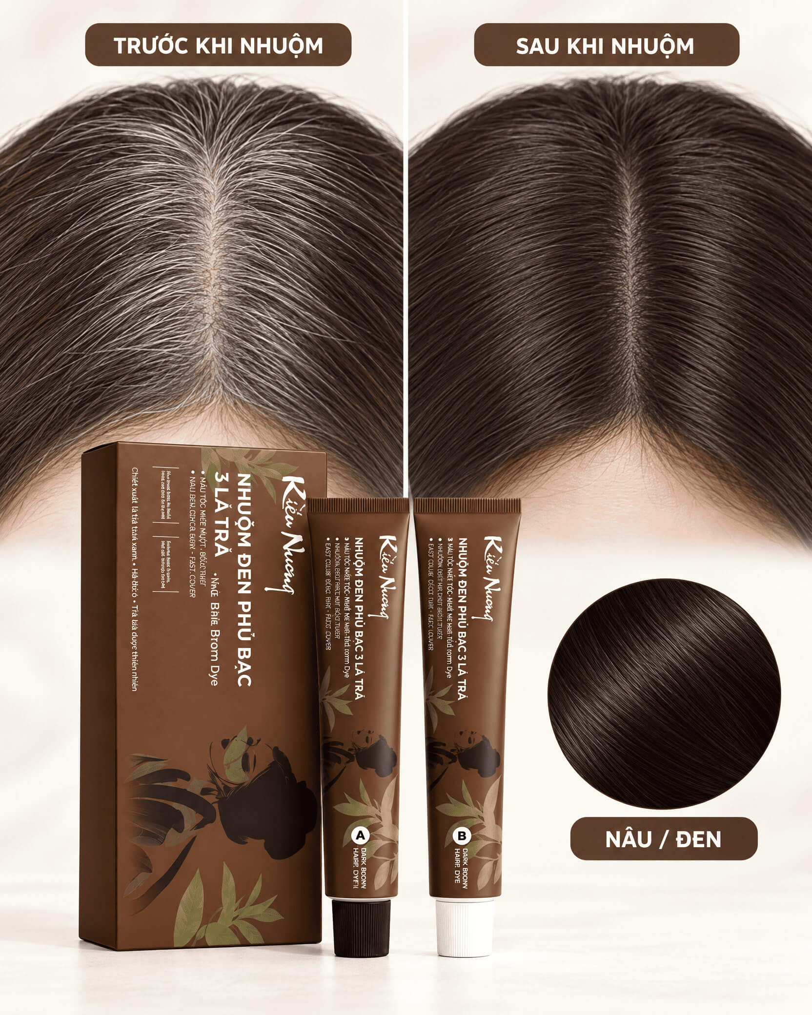 Nhuộm nâu Kiều Nương phủ bạc 3 lá trà
