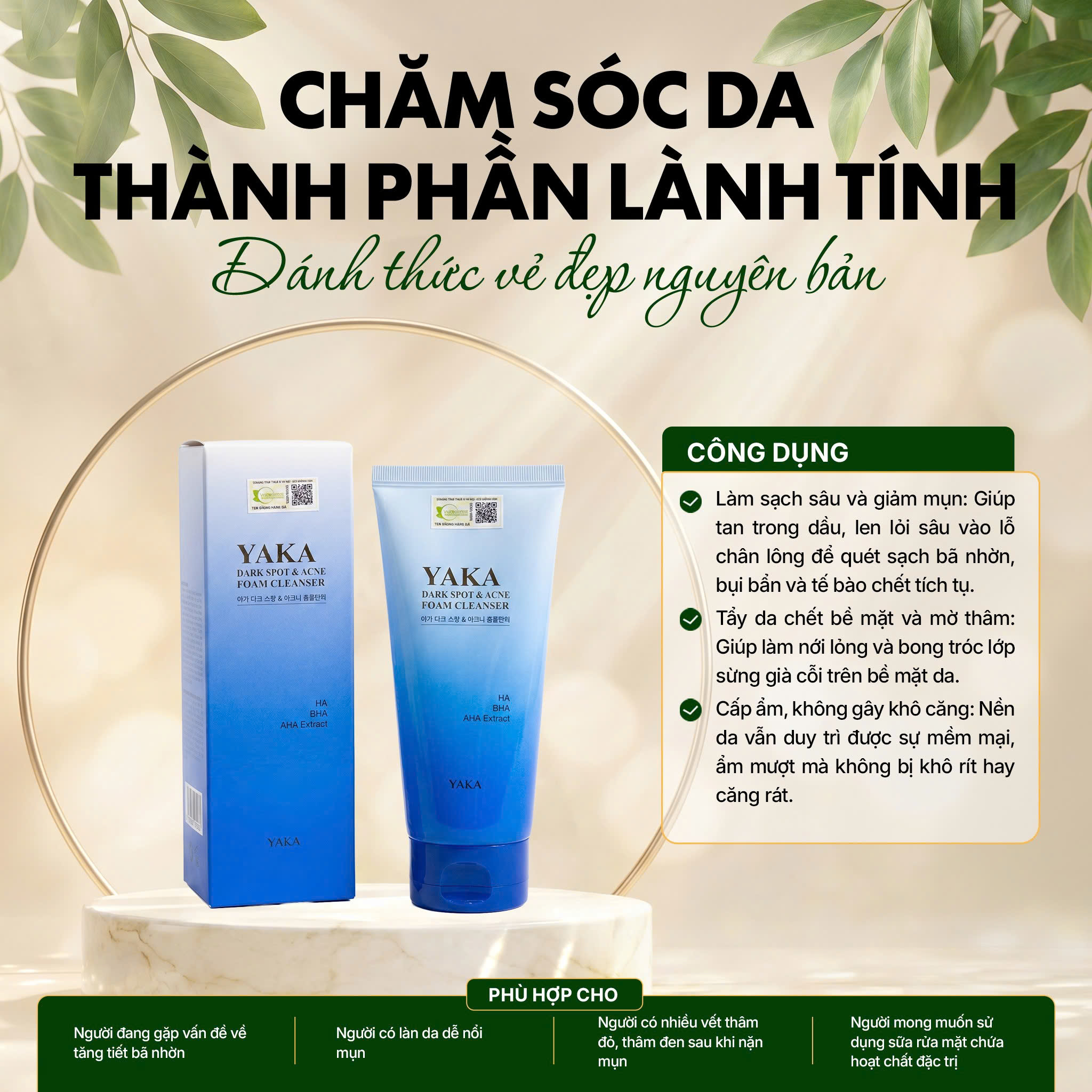 Sữa rửa mặt YAKA cho da mụn và bị đốm thâm 120ml