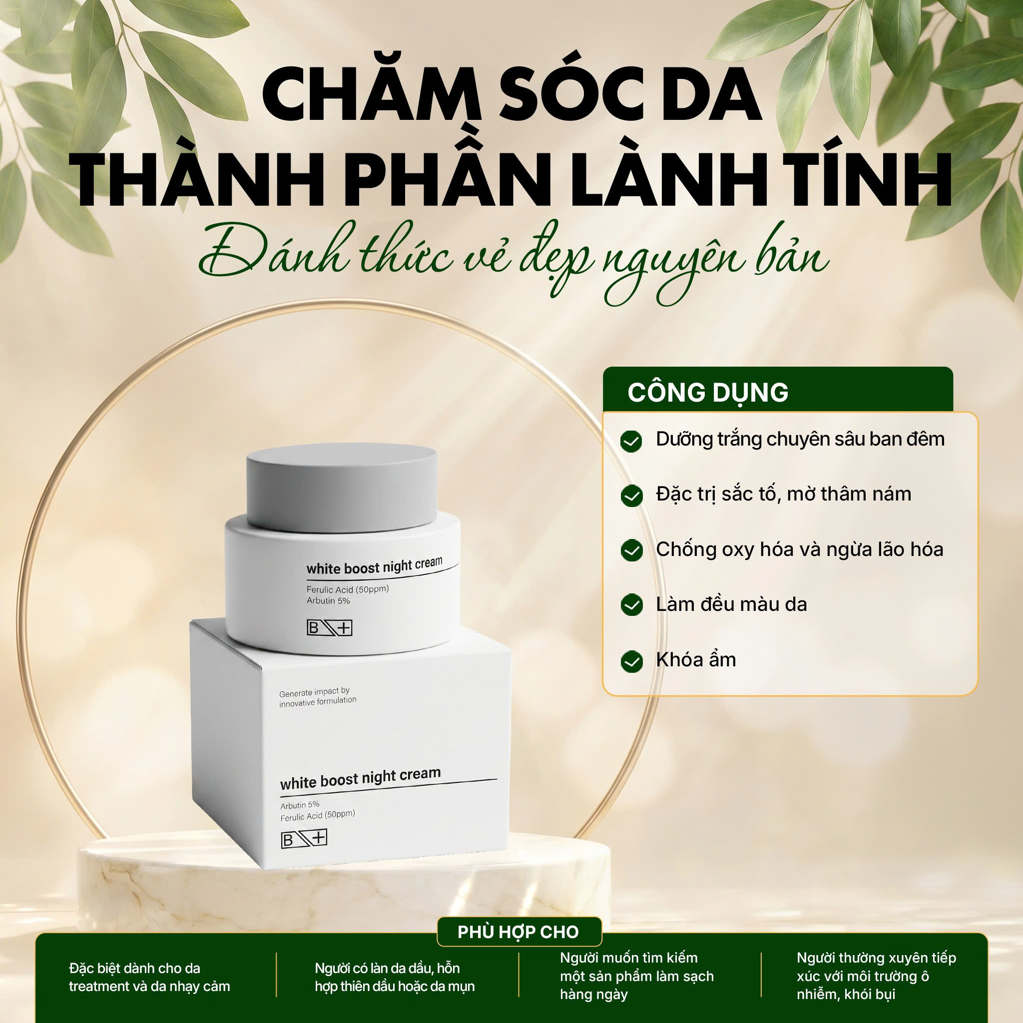 Kem dưỡng trắng BEBECO PLUS dành cho ban đêm 50ml