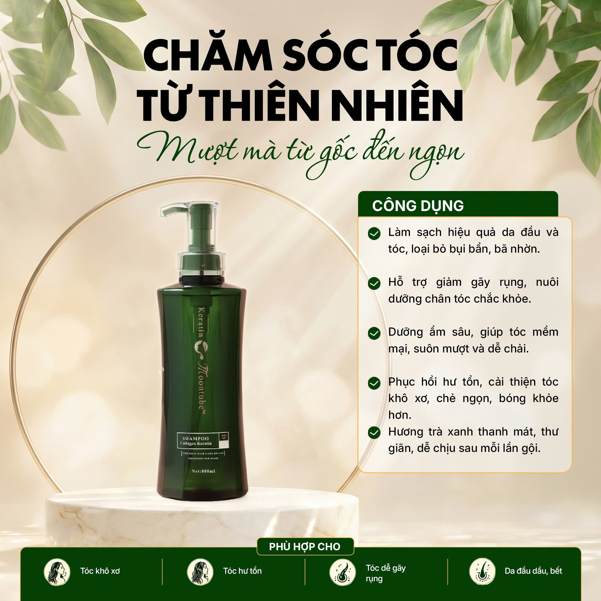 Dầu gội Moontube phục hồi chuyên sâu 800ml