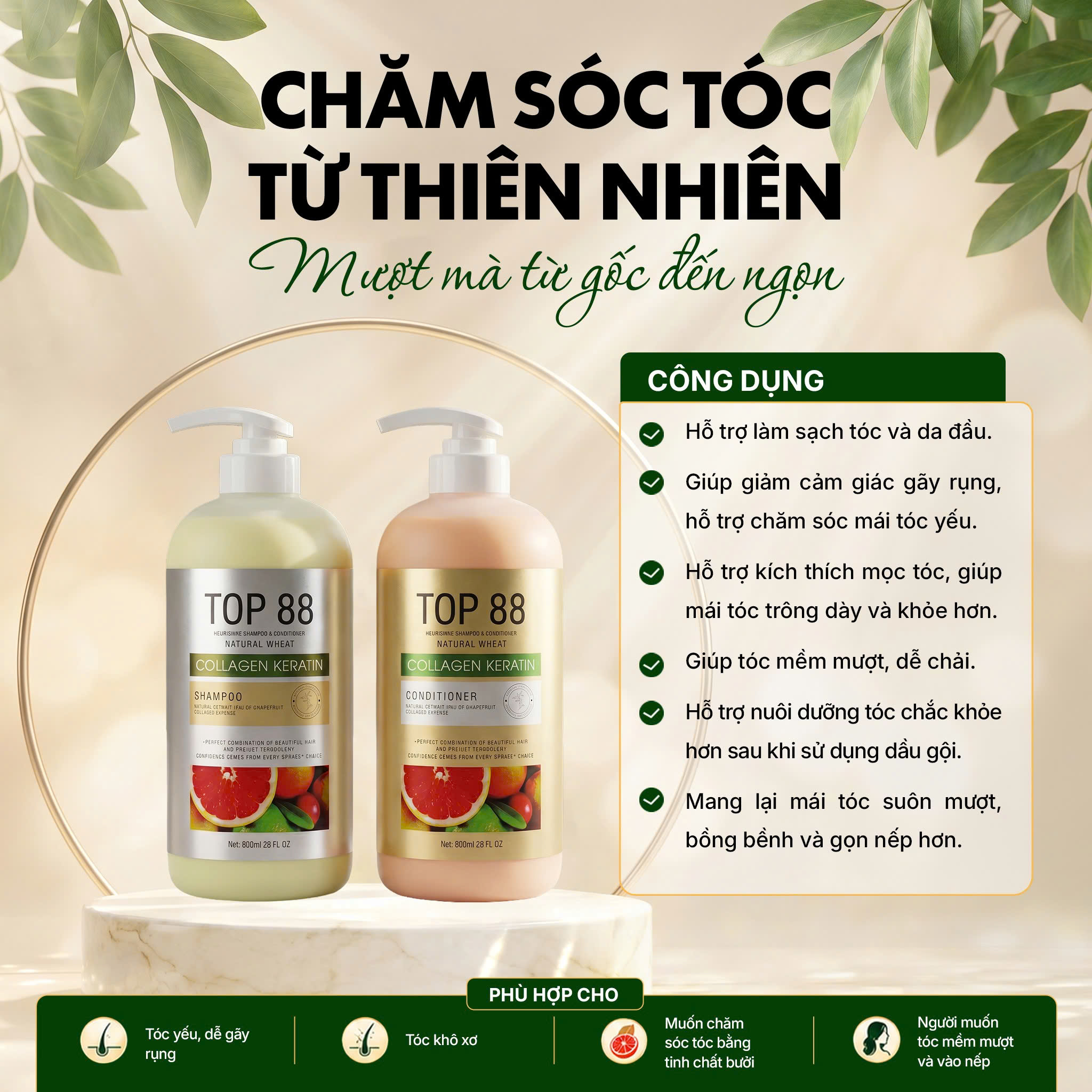 Cặp gội xả bưởi TOP88 kích thích mọc tóc 800ml