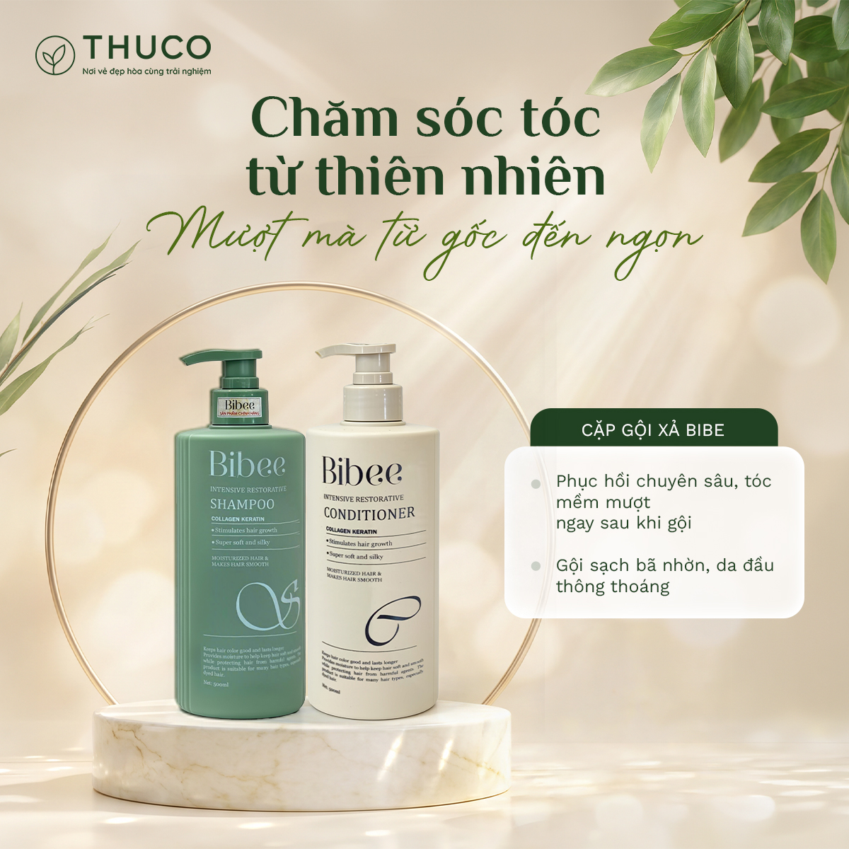 Cặp dầu gội xả Bibee phục hồi chuyên sâu, kích thích mọc tóc, siêu mềm mượt 500ml