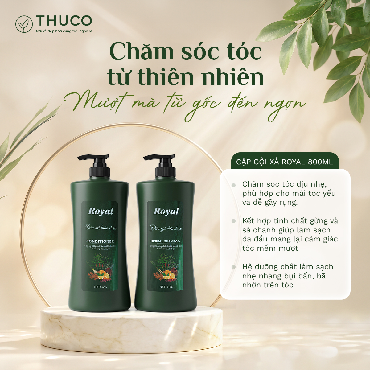 Cặp dầu gội xả Royal thảo dược 800ml