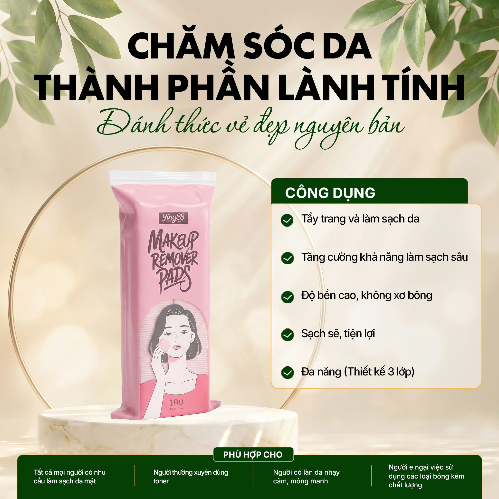 Bông tẩy trang Ying88 hồng cao cấp