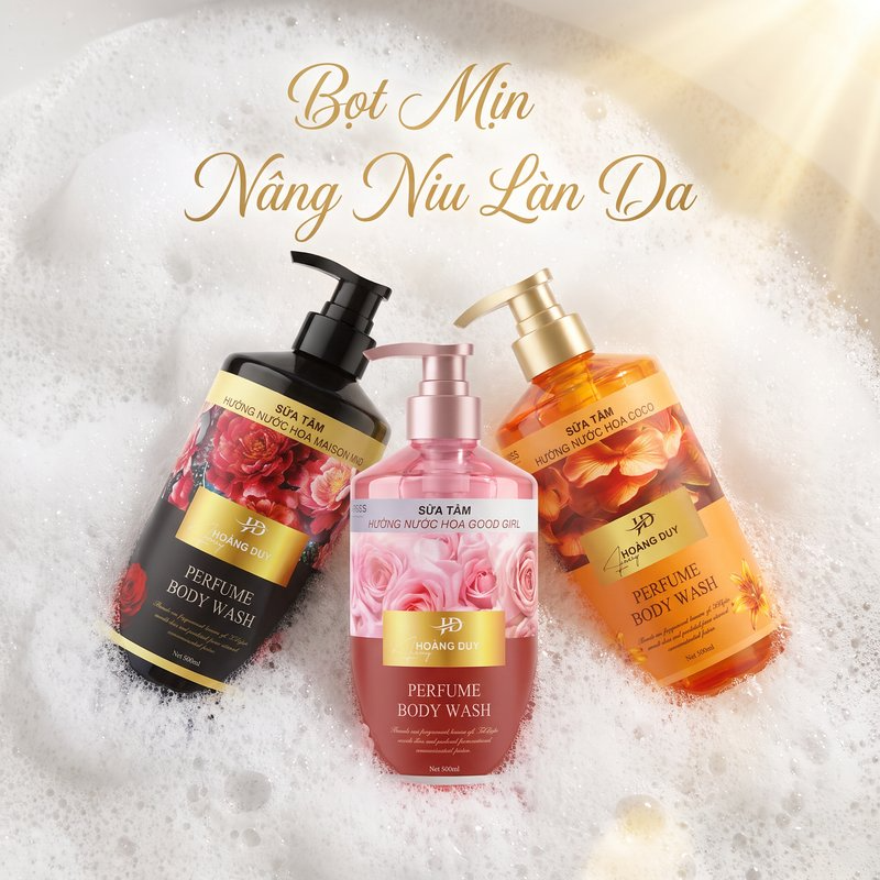 Sữa tắm nước hoa Hoàng Duy dưỡng ẩm sáng da lưu hương 800ml