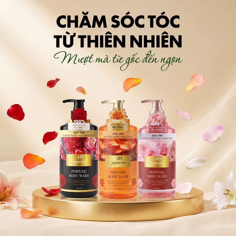 Sữa tắm nước hoa Hoàng Duy dưỡng ẩm sáng da lưu hương 800ml