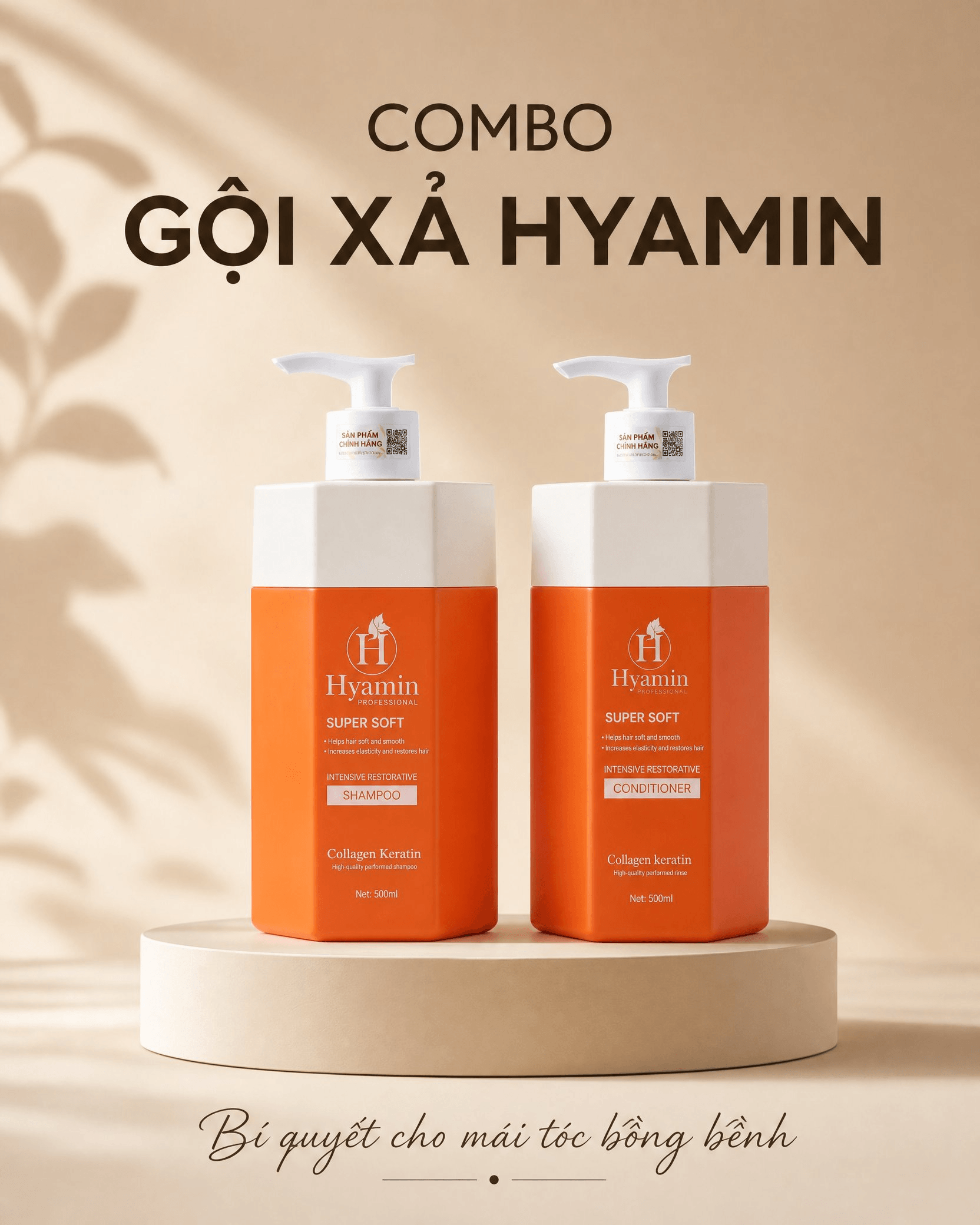 Cặp gội xả Hyamin suôn mượt kiềm dầu phục hồi tóc hư tổn 500ml