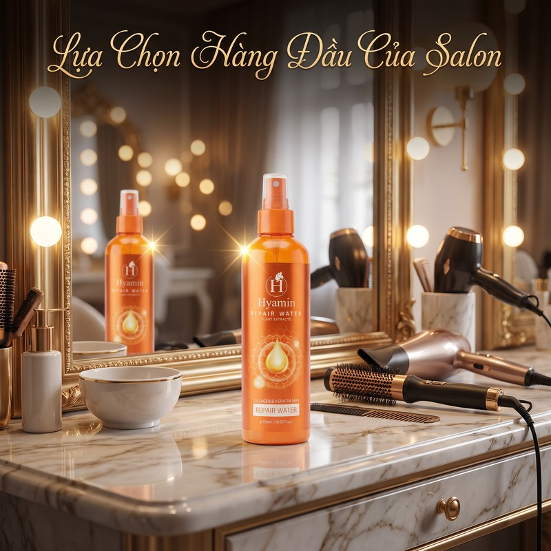 Xịt đạm Hyamin Collagen cao cấp nắp cam hỗ trợ phục hồi tóc khô xơ 300ml