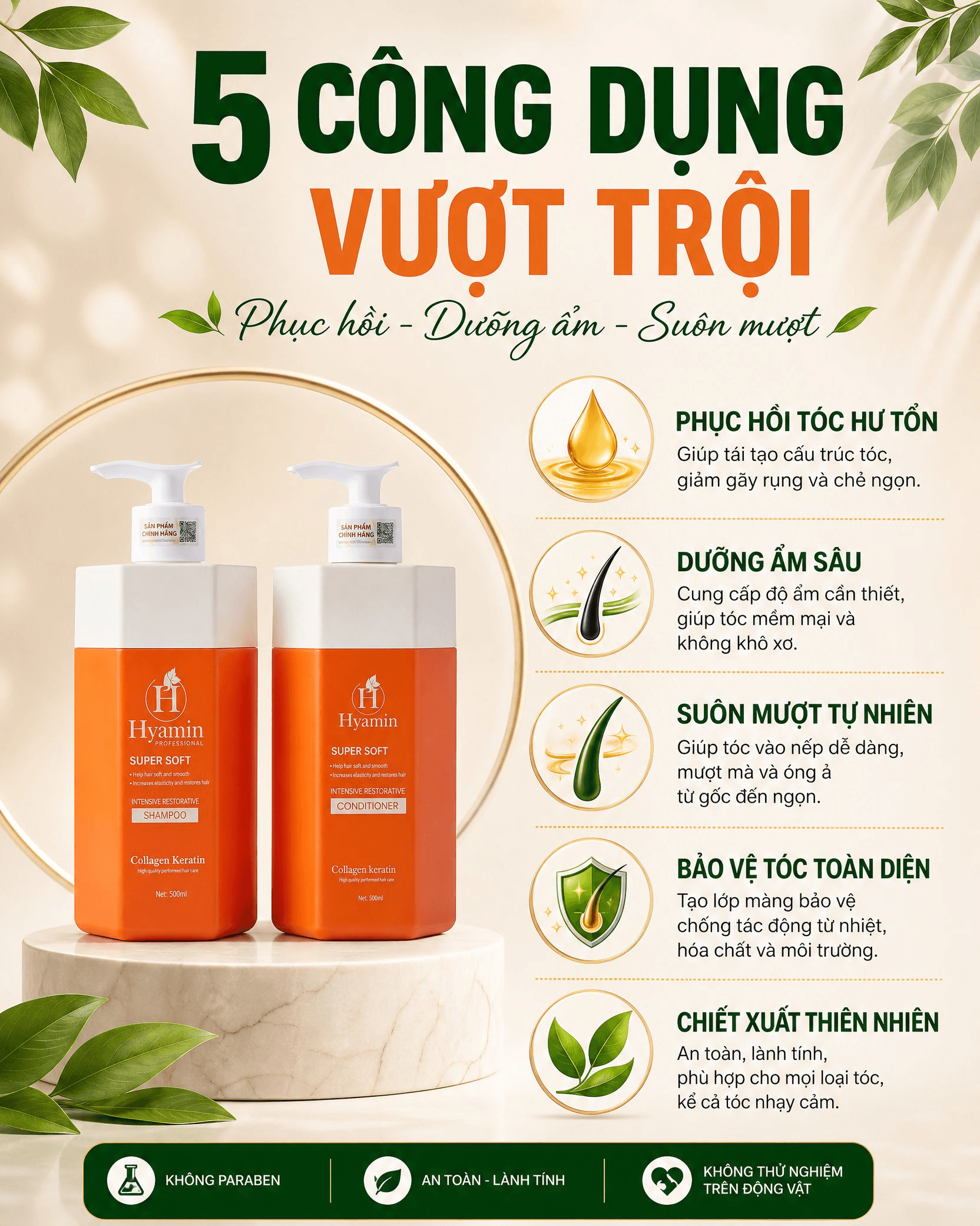 Cặp gội xả Hyamin suôn mượt kiềm dầu phục hồi tóc hư tổn 500ml