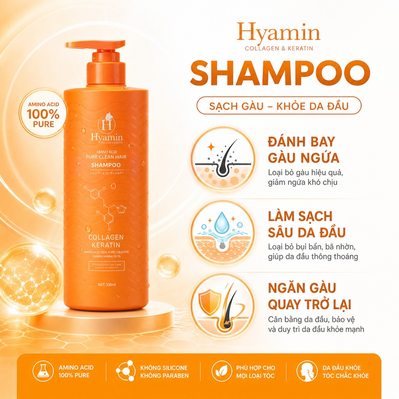 Cặp gội xả Hyamin sạch gàu giảm ngứa nấm da đầu dưỡng tóc suôn mượt 800ml