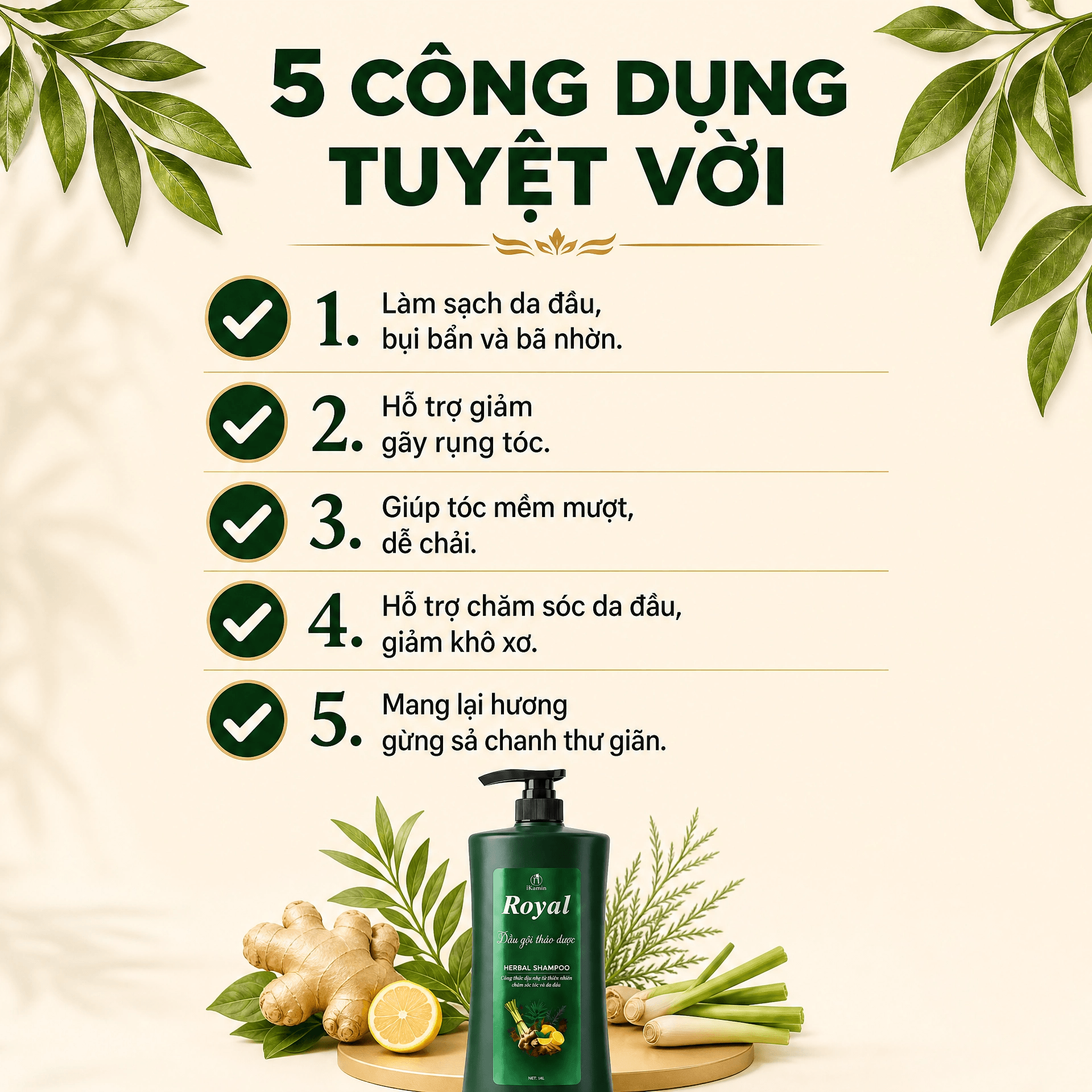 Dầu gội Royal thảo dược làm sạch sâu giảm ngứa kiểm soát dầu 800ml