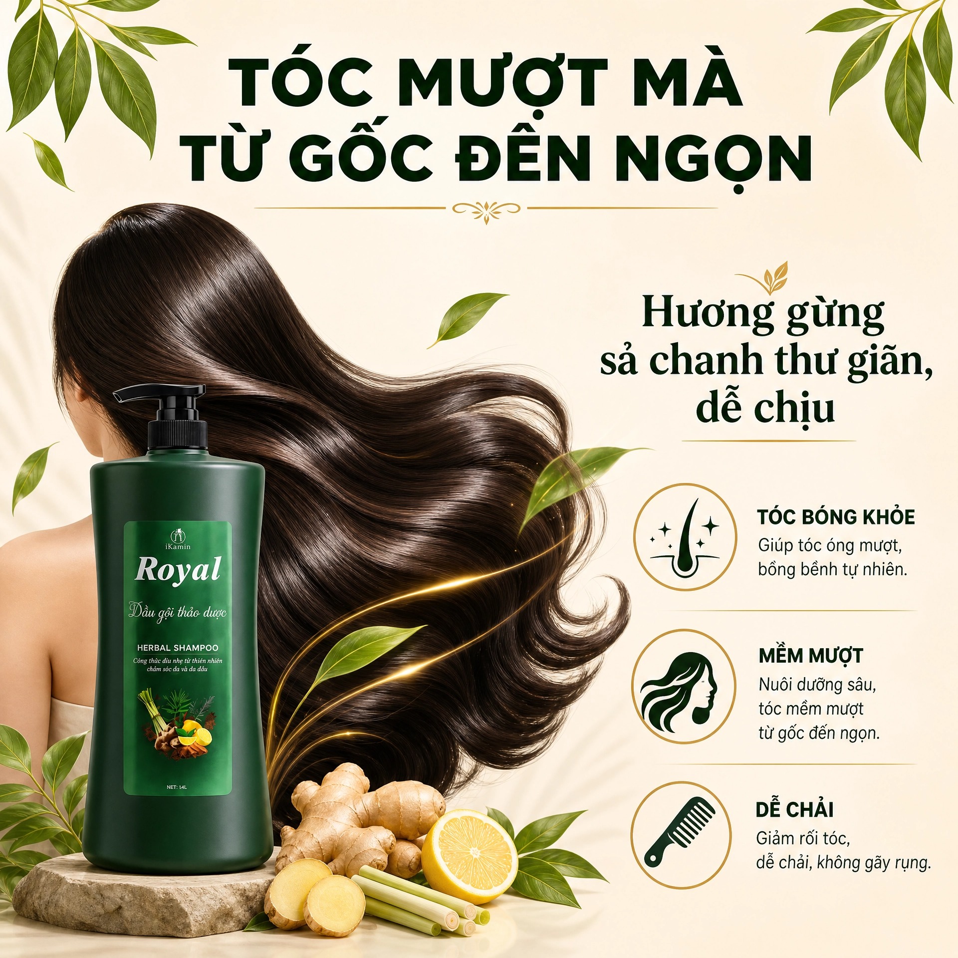 Cặp dầu gội xả Royal thảo dược làm sạch sâu dưỡng tóc mềm mượt 800ml