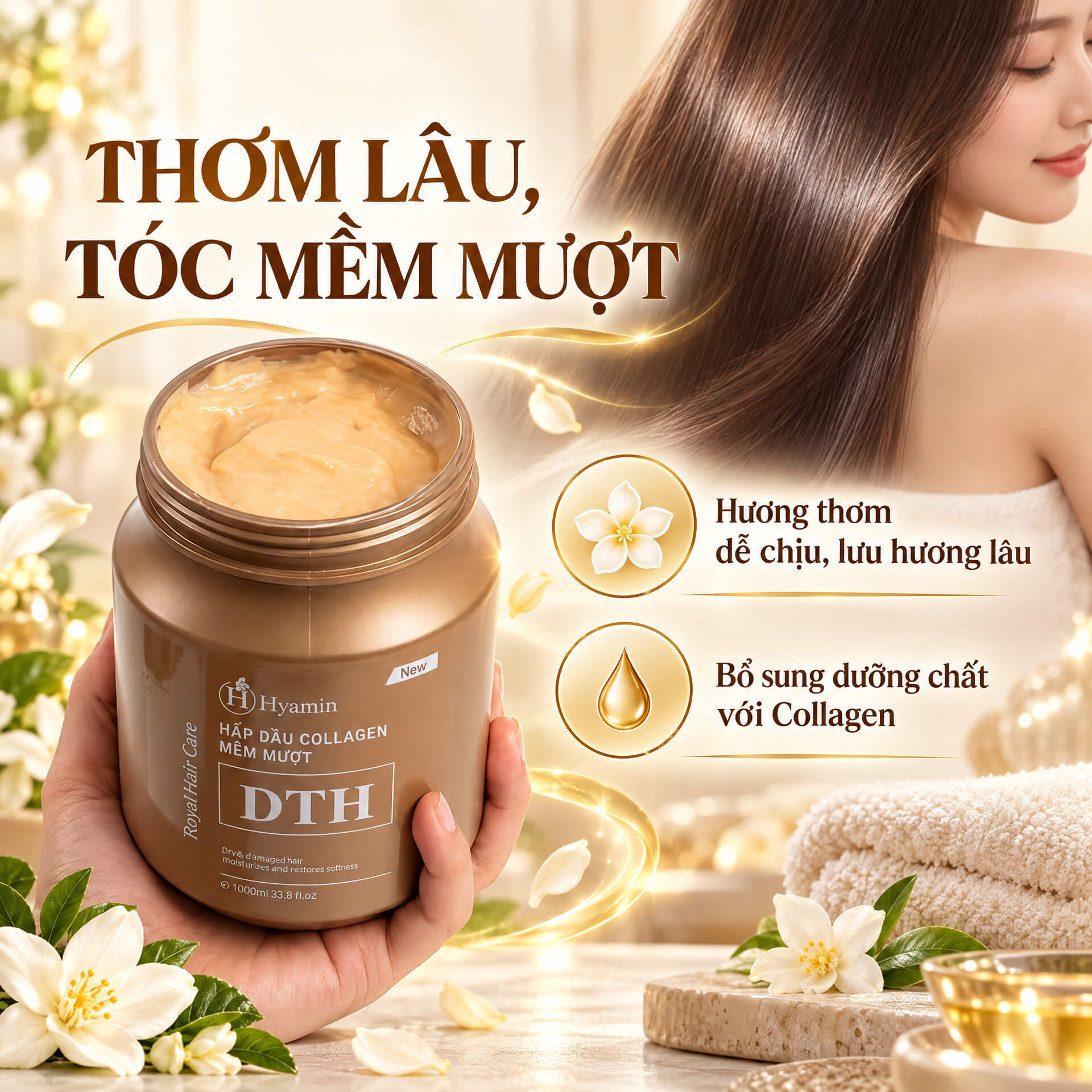 Hũ hấp xả tóc DTH Royal hỗ trợ phục hồi hư tổn 1000ml