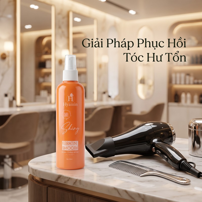 Xịt dưỡng tóc Hyamin Keratin cao cấp nắp trắng hỗ trợ phục hồi tóc khô xơ  300ml