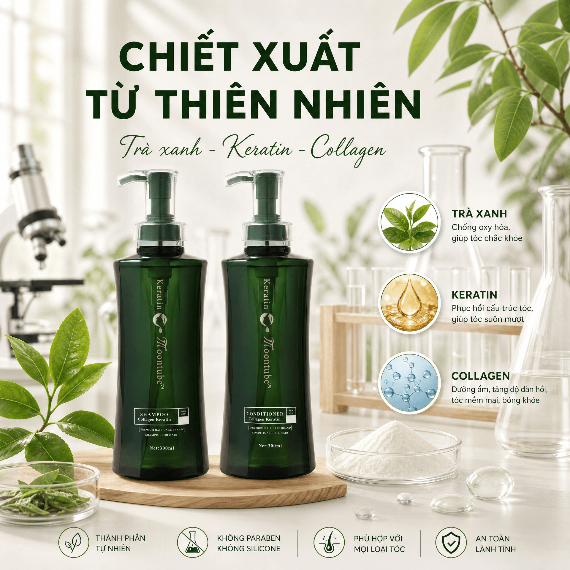 Cặp gội xả Moontube chính hãng phục hồi chuyên sâu dưỡng tóc mềm mượt 800ml