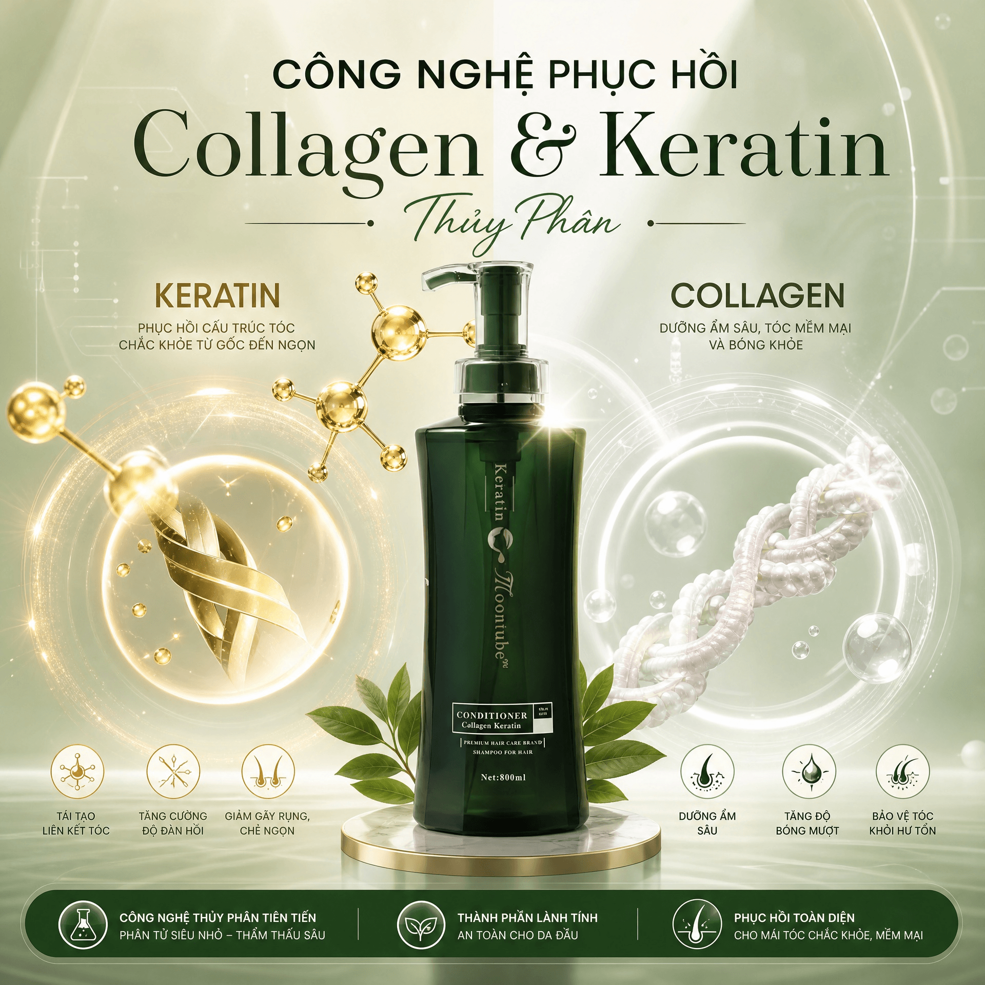 Cặp gội xả Moontube chính hãng phục hồi chuyên sâu dưỡng tóc mềm mượt 800ml