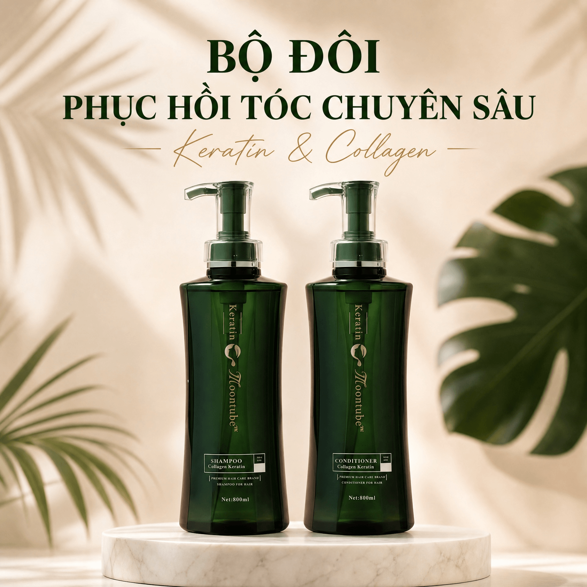 Cặp gội xả Moontube chính hãng phục hồi chuyên sâu dưỡng tóc mềm mượt 800ml