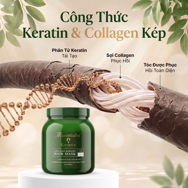 Hấp ủ tóc Moontube siêu mượt hỗ trợ phục hồi khô xơ hư tổn 1000ml