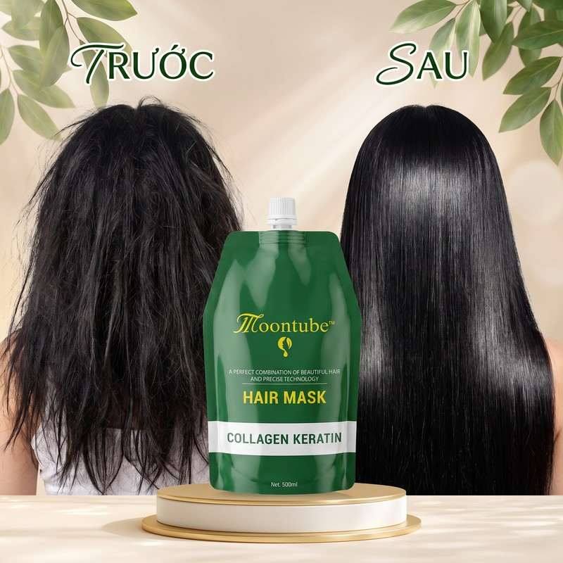 Hấp túi Moontube Collagen siêu mềm mượt hỗ trợ phục hồi tóc hư tổn 500ml
