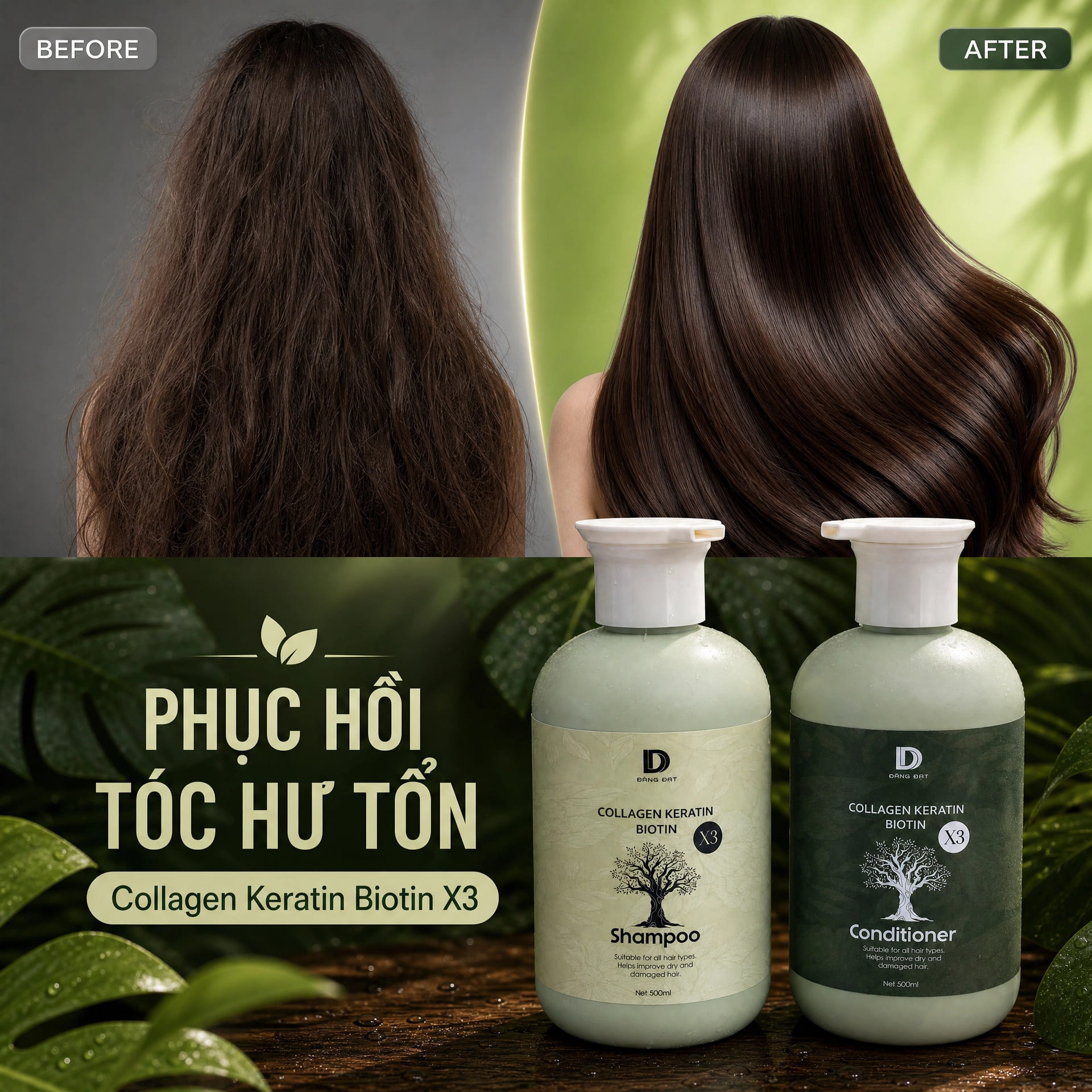 Cặp gội xả X3 Collagen siêu mềm mượt 500ml