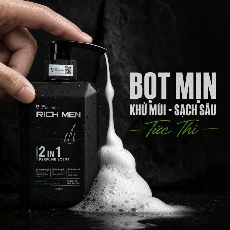 Sữa tắm gội nam Moontube 2in1 Rich Men sạch sâu hương nam tính 350ml