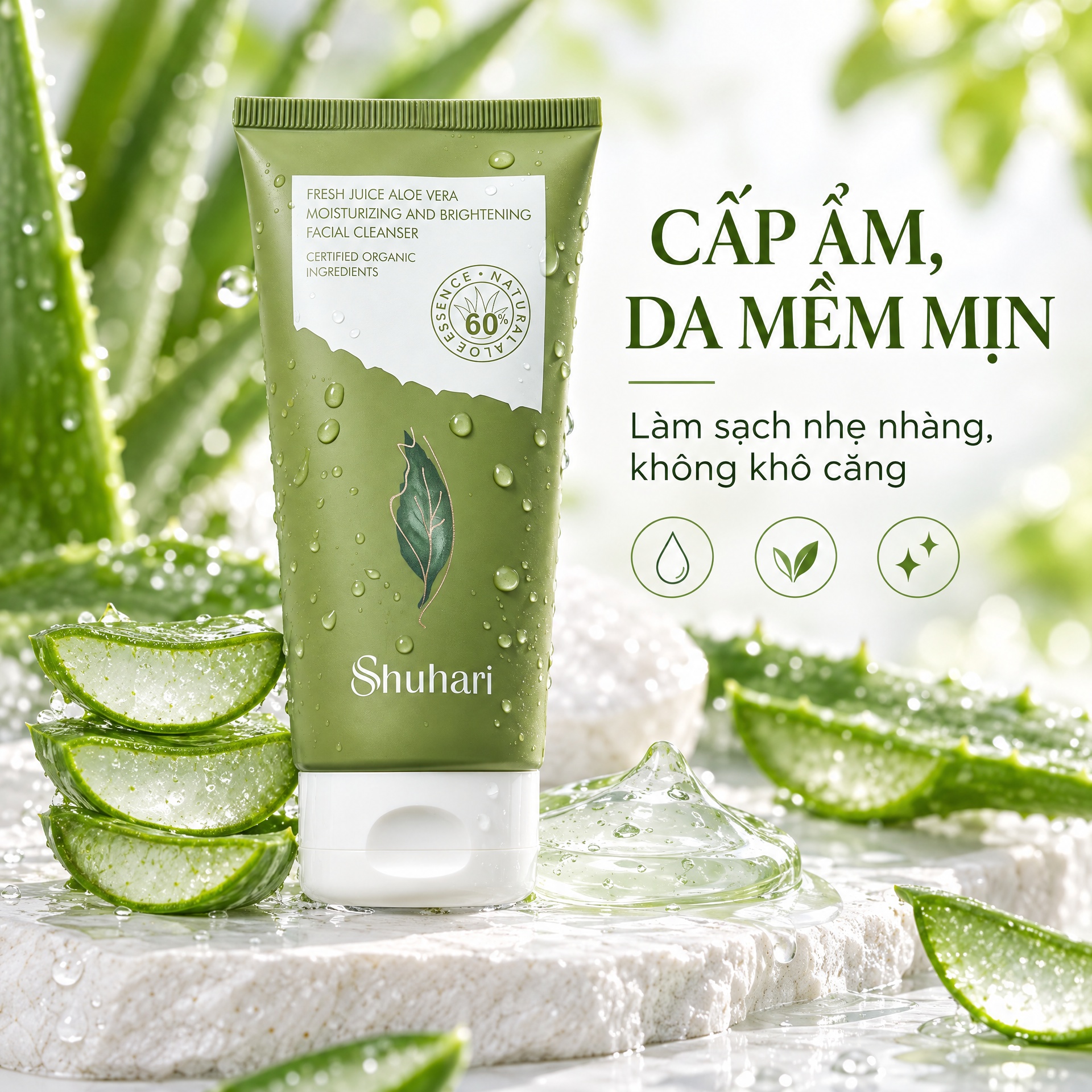 Sữa rửa mặt SHUHARI nha đam tươi dưỡng ẩm dưỡng sáng da 180g