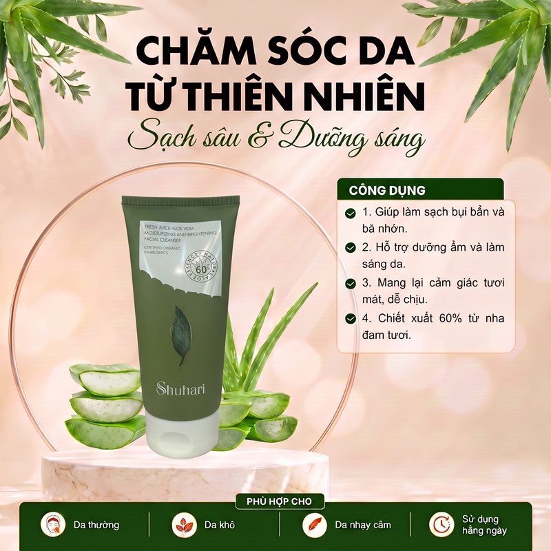 Sữa rửa mặt SHUHARI nha đam tươi dưỡng ẩm dưỡng sáng da 180g
