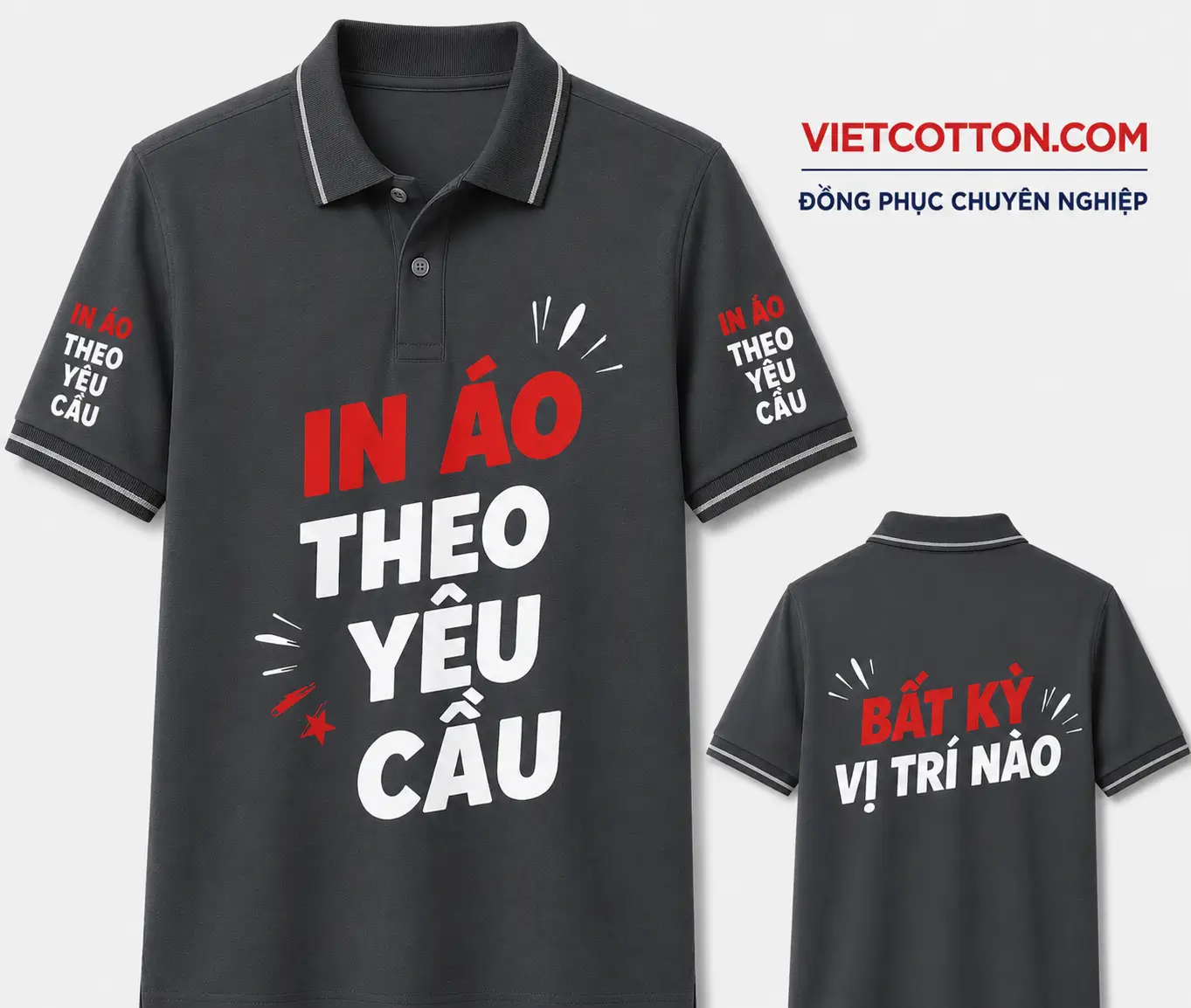 Áo Polo Xám Đậm Phối Cổ Sọc Xám Chì