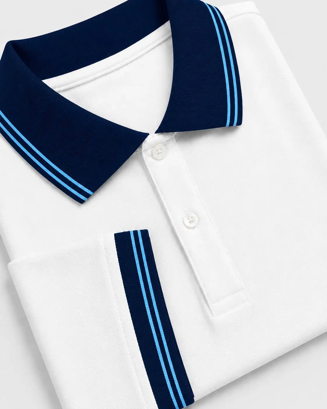 Áo Polo Trắng Phối Cổ Navy 2 Sọc Xanh Biển