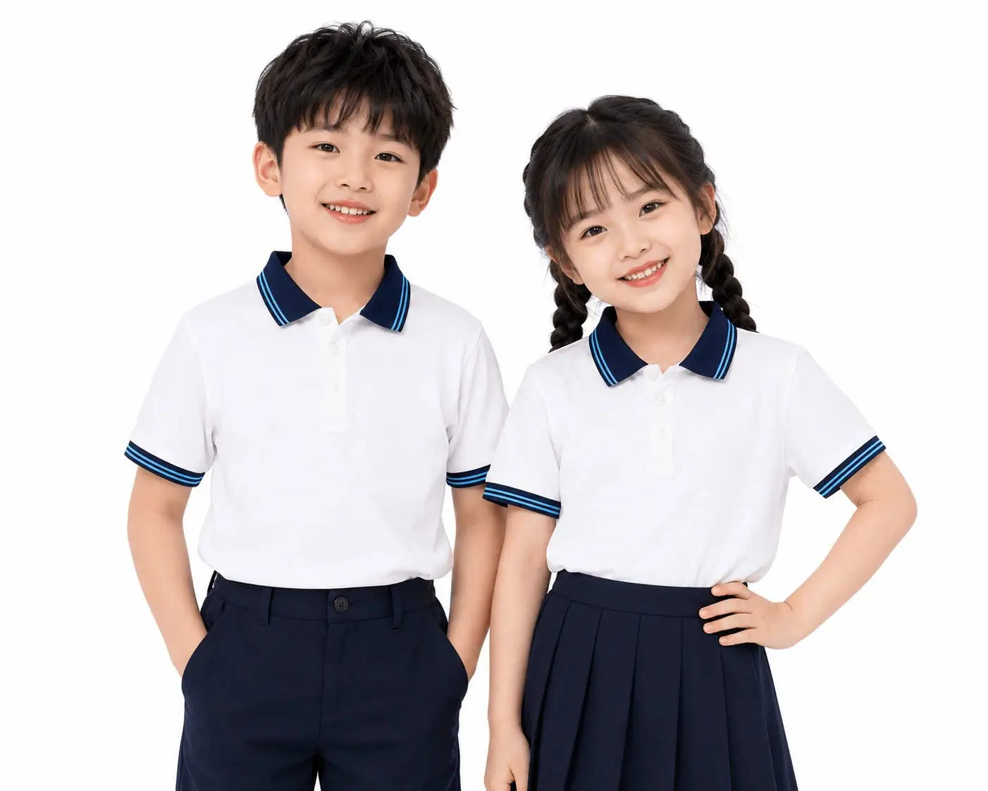 Áo Polo Trắng Phối Cổ Navy 2 Sọc Xanh Biển