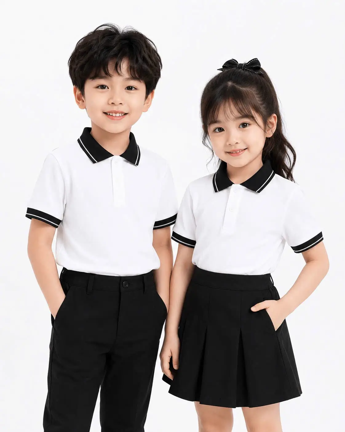 Áo Polo Trắng Phối Cổ Đen Sọc Xám Chì
