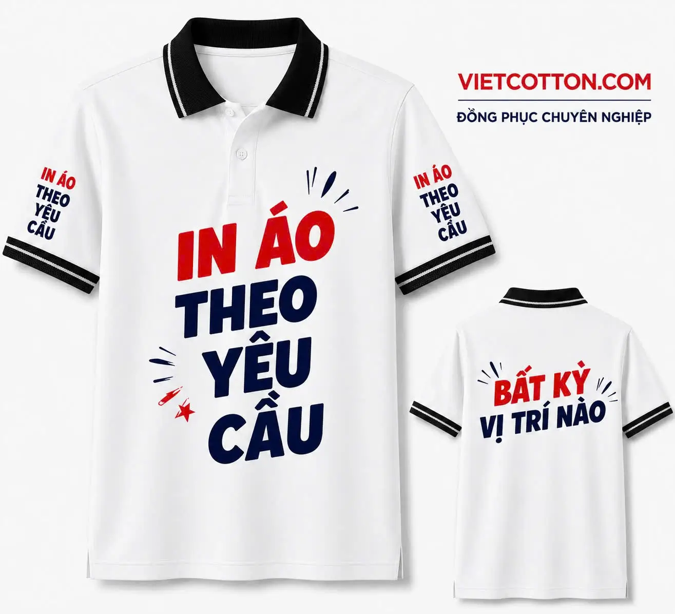 Áo Polo Trắng Phối Cổ Đen Sọc Xám Chì