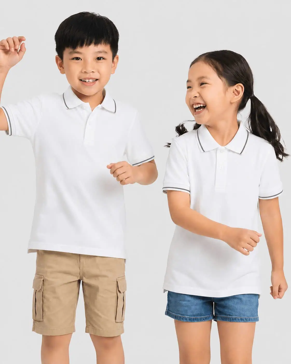 Áo Polo Trắng Phối Cổ Sọc Xám Chì
