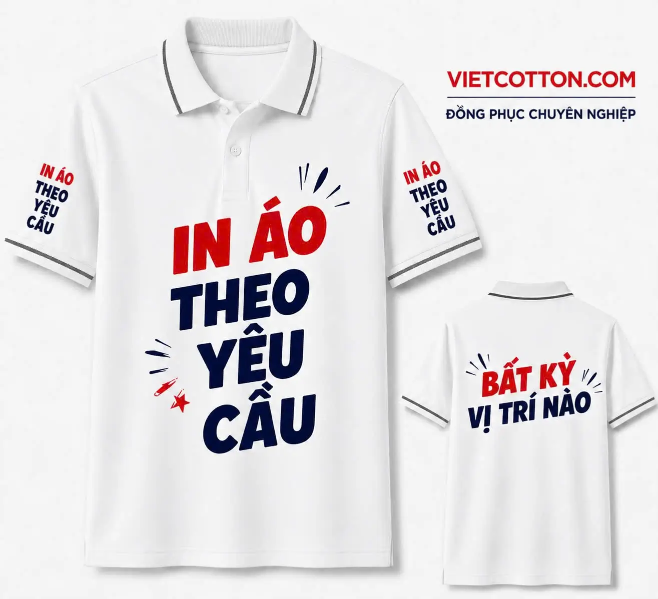 Áo Polo Trắng Phối Cổ Sọc Xám Chì