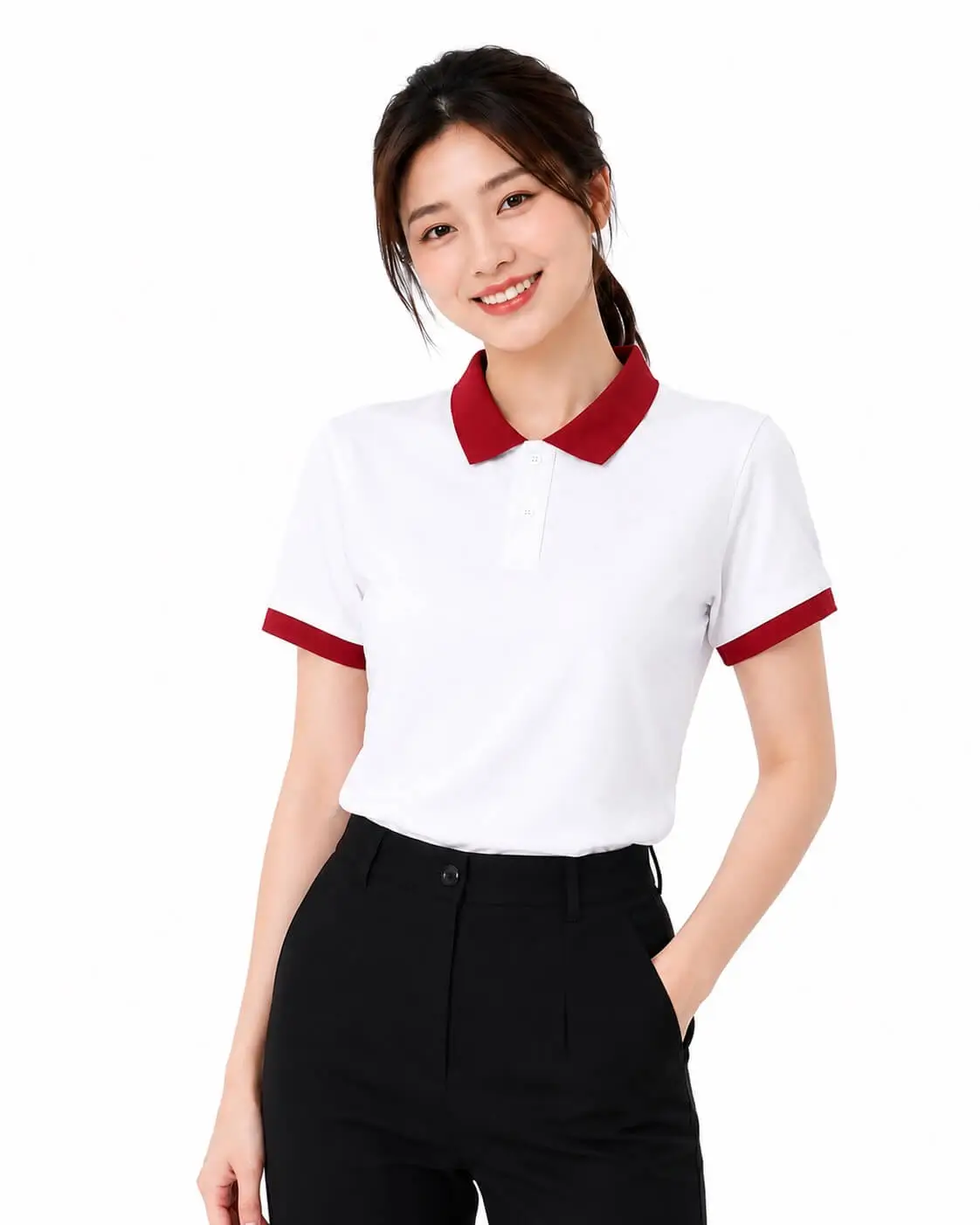 Áo Polo Trắng Phối Cổ Đỏ Đô