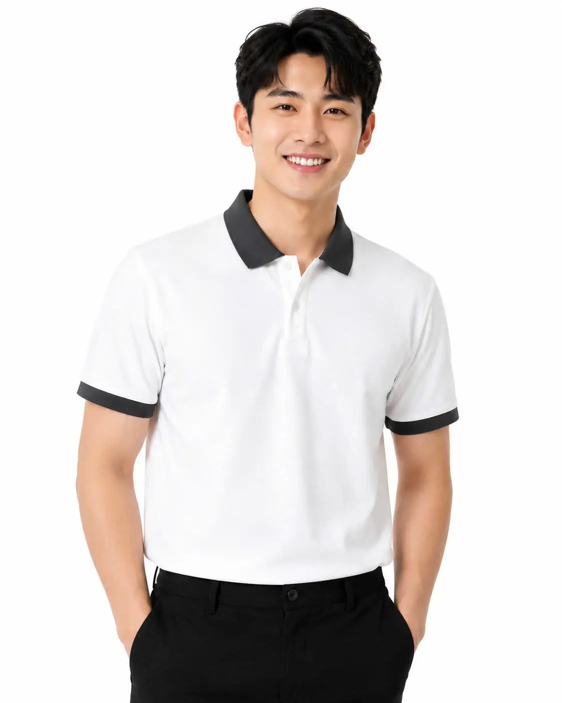 Áo Polo Trắng Phối Cổ Xám Đậm