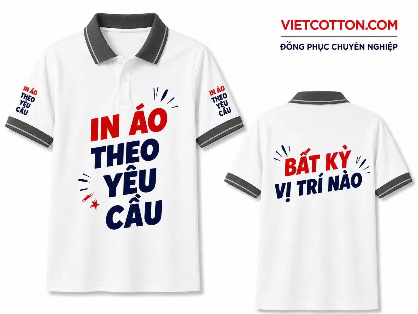 Áo Polo Trắng Phối Cổ Xám Đậm Sọc Xám Chì