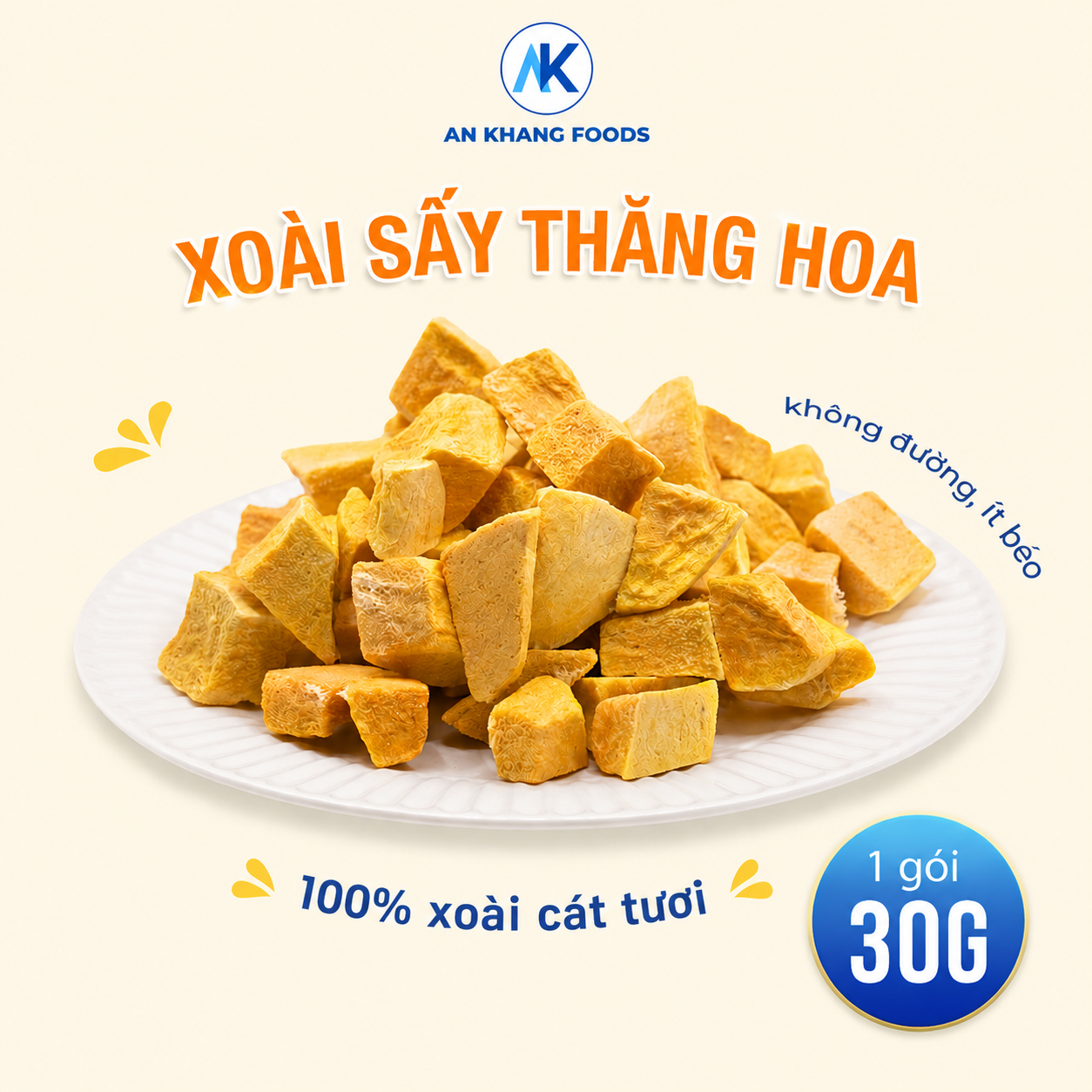Combo ăn vặt dinh dưỡng không đường xoài, mít, sầu riêng, sữa chua sấy thăng hoa AnKhang Foods
