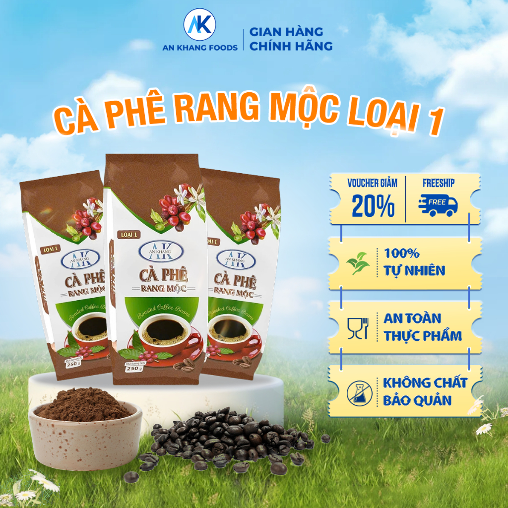 Cà phê rang mộc hạt Robusta nguyên chất loại 1 vị đắng đậm hậu hương thơm nồng AnKhang Foods