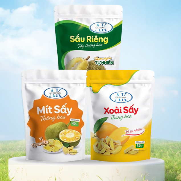 Combo trái cây sấy thăng hoa xoài, mít, sầu riêng AK organic tự nhiên đảm bảo chất lượng