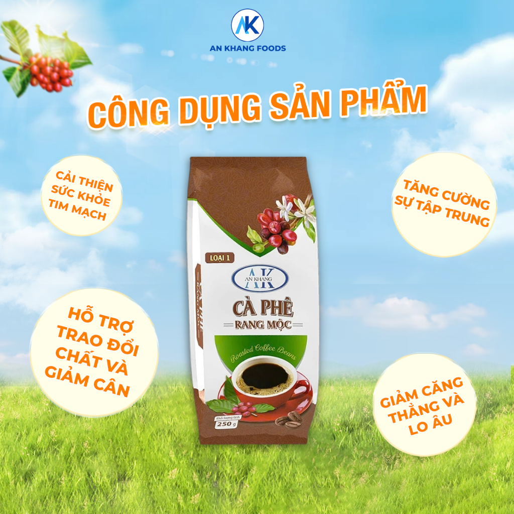Cà phê rang mộc hạt Robusta nguyên chất loại 1 vị đắng đậm hậu hương thơm nồng AnKhang Foods