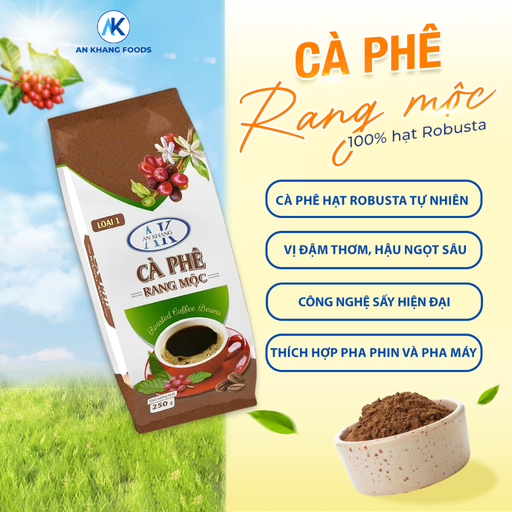 Cà phê rang mộc hạt Robusta nguyên chất loại 1 vị đắng đậm hậu hương thơm nồng AnKhang Foods