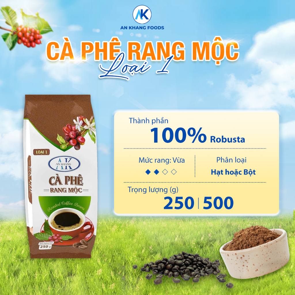 Cà phê rang mộc hạt Robusta nguyên chất loại 1 vị đắng đậm hậu hương thơm nồng AnKhang Foods