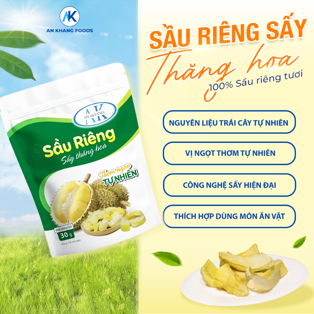 Sầu riêng sấy thăng hoa organic không đường 100% giữ trọn vị gói 30g AnKhang Foods