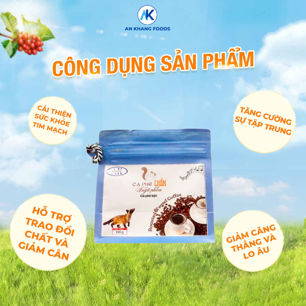 Cà phê chồn Robusta rang mộc 100% nguyên chất cafe pha phin hoặc máy thơm ngon AnKhang Foods_ Sản phẩm Ocop