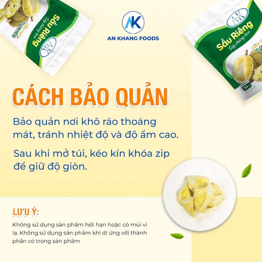 Sầu riêng sấy thăng hoa organic không đường hương vị giòn tan gói 30g AnKhang Foods