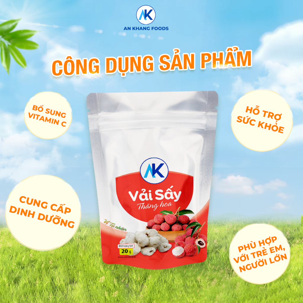 Vải sấy thăng hoa vị chua ngọt tự nhiên đảm bảo chất lượng gói 20g Ankhang Foods