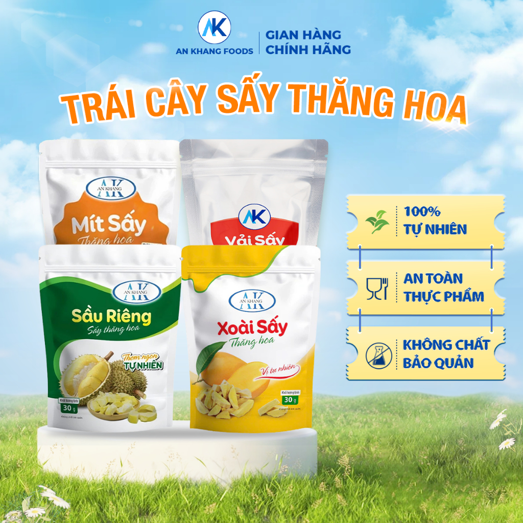 Ăn vặt dinh dưỡng không đường 100% trái cây sấy thăng hoa organic AnKhang Foods