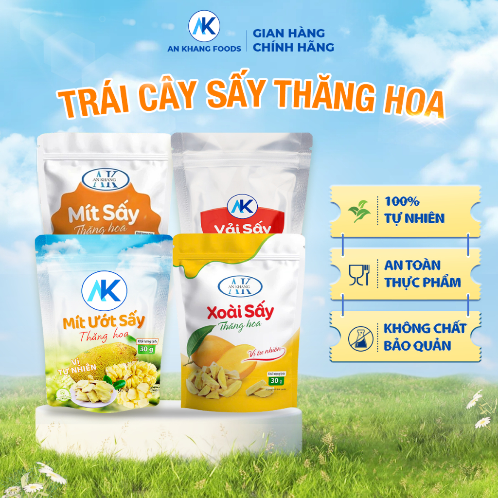 Ăn vặt dinh dưỡng không đường 100% trái cây sấy thăng hoa organic AnKhang Foods