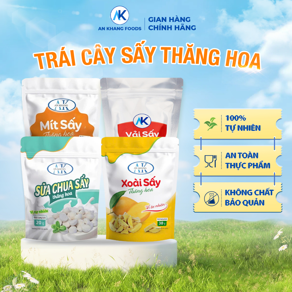 Ăn vặt dinh dưỡng không đường 100% trái cây sấy thăng hoa organic AnKhang Foods